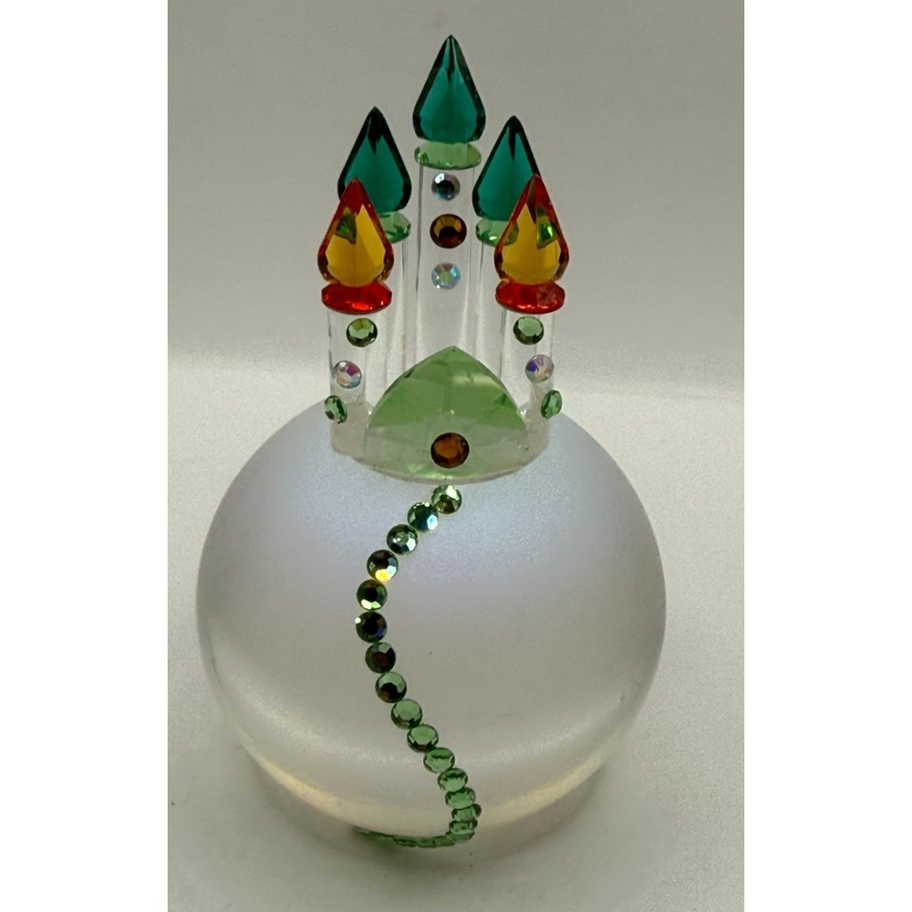 Vintage Austrian Crystal Fantasy Castle Partially Frosted Base Orange & Green
